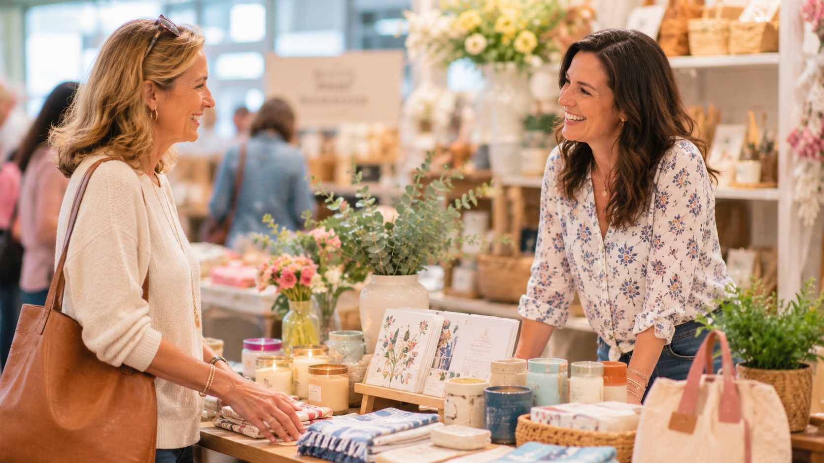Two shop owners at a gift market