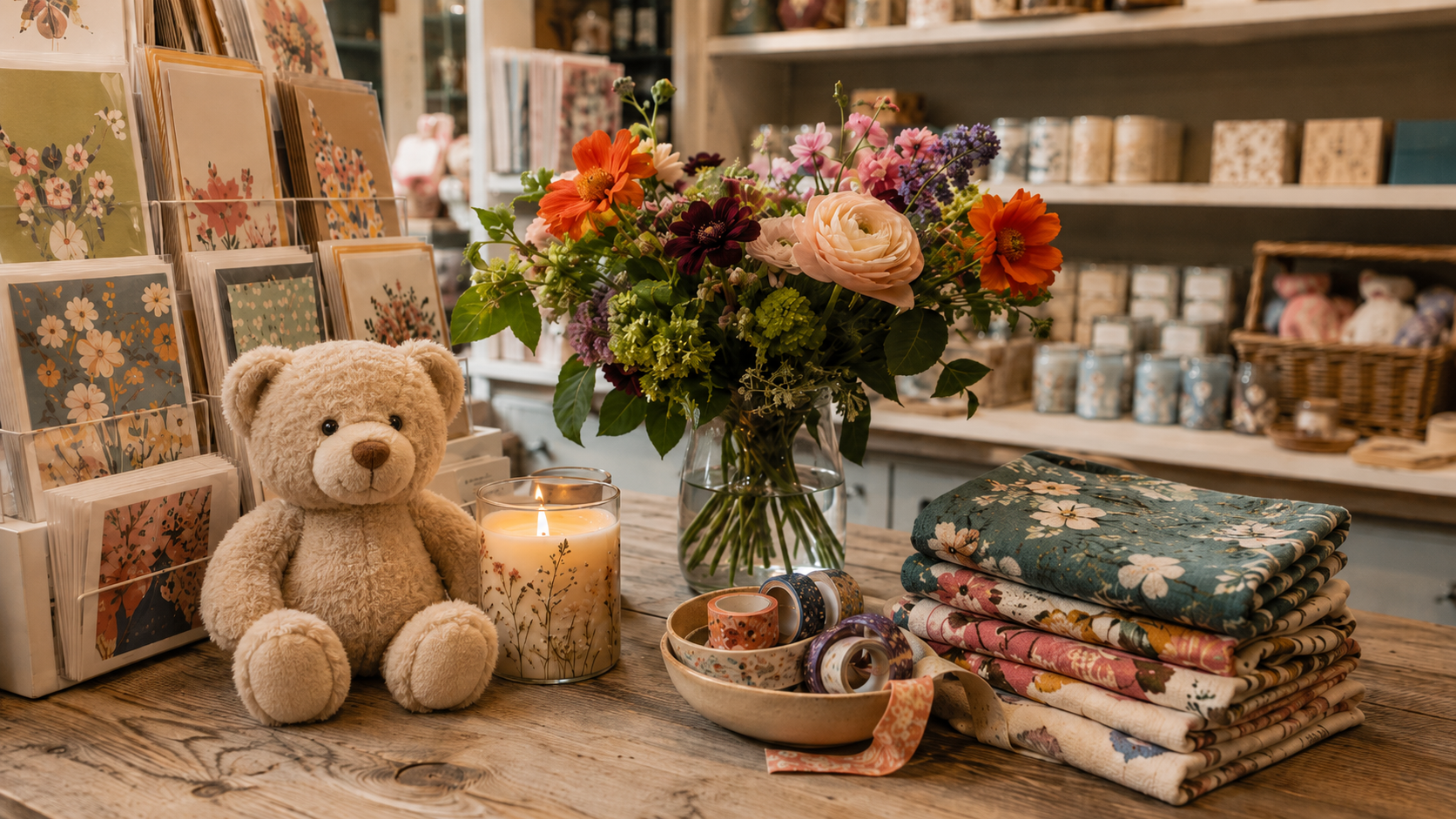 A cheerful gift shop display
