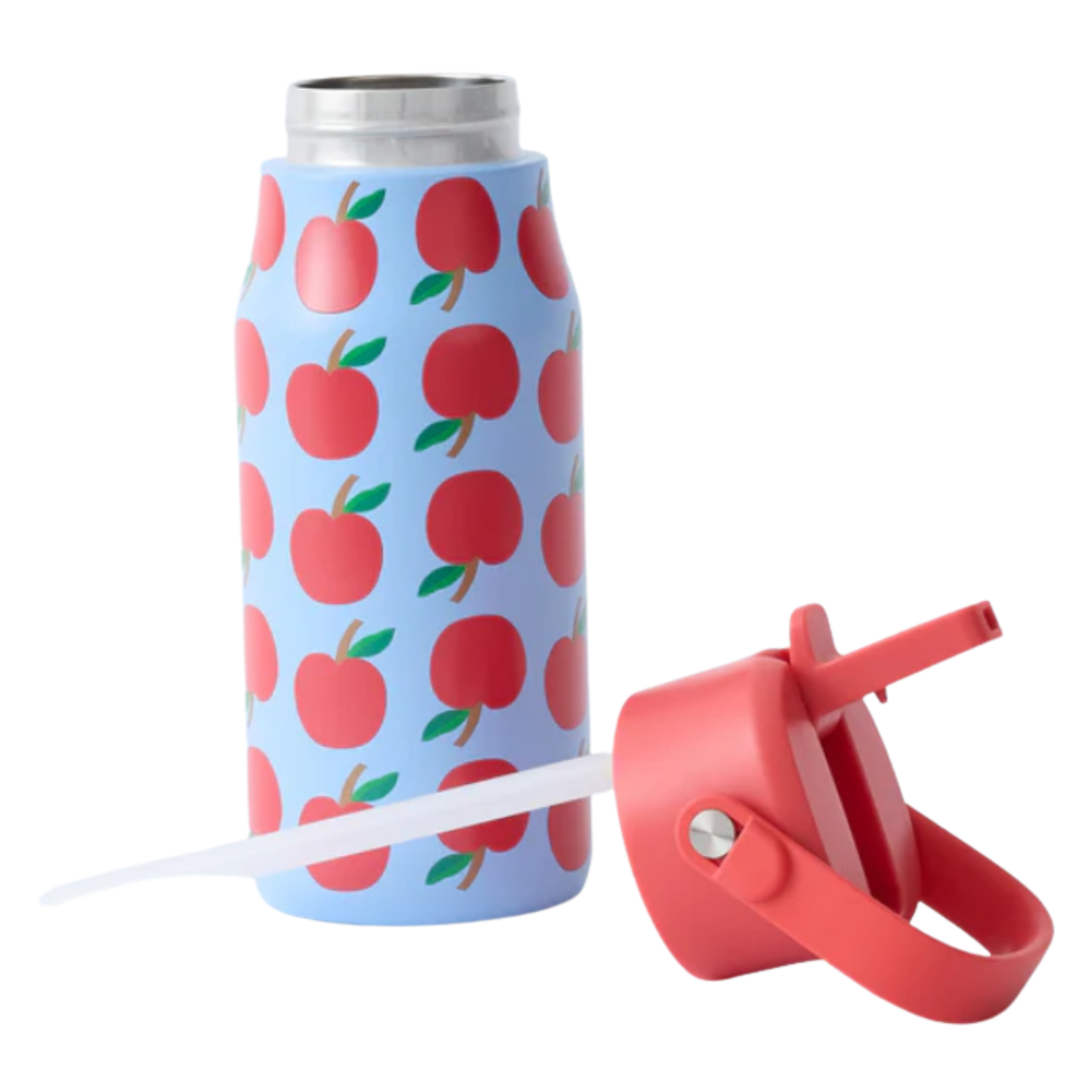 Storq apple print insulated water bottle with straw lid