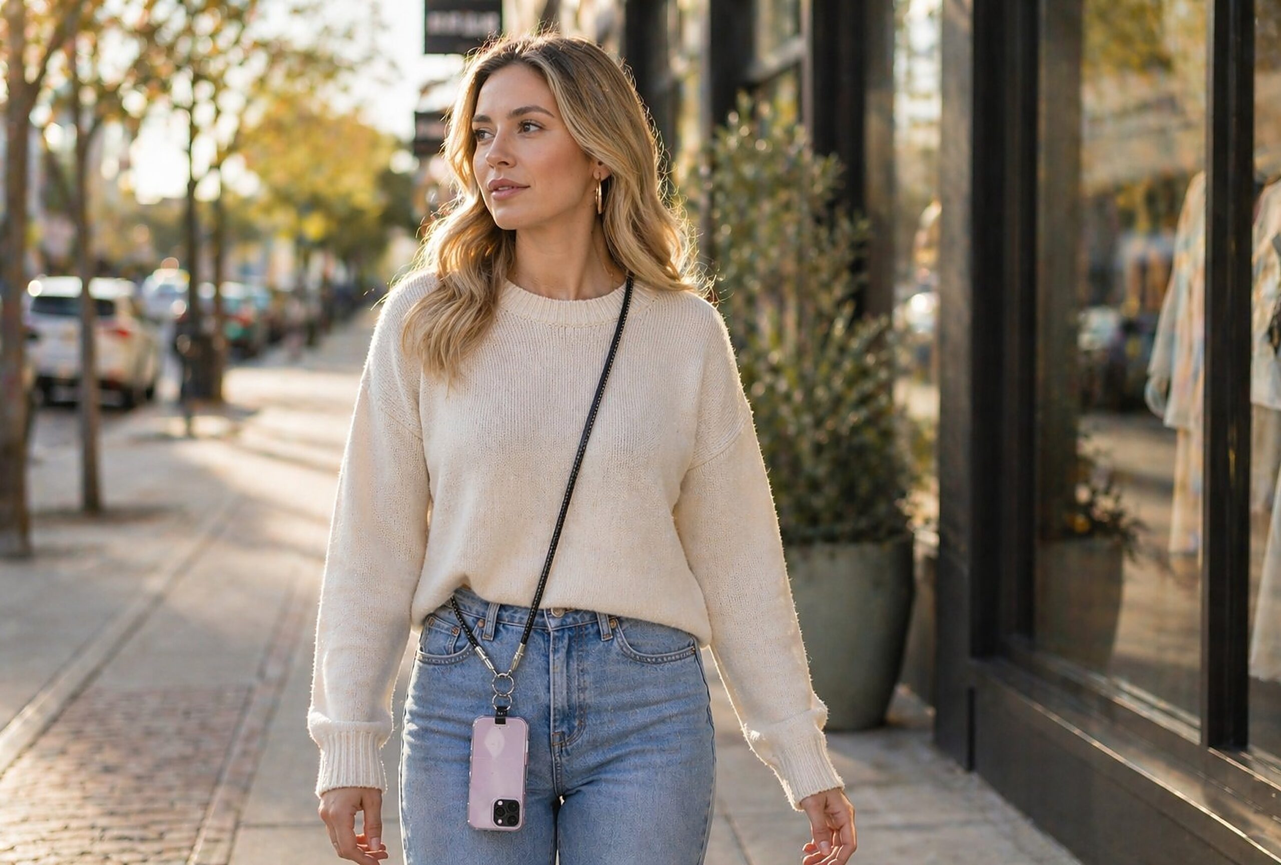 Crossbody phone strap street style