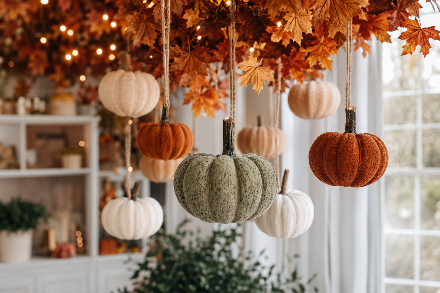 Autumn pumpkin and foliage display in a gift shop
